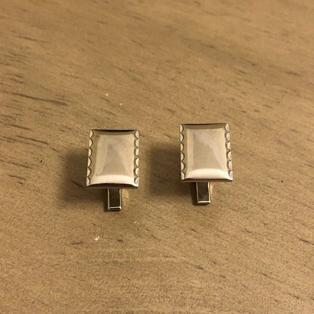 Silver Tone Rectangular Cuff Links